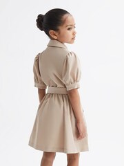 Reiss Camel Naomi 4-9 yrs Puff Sleeve Belted Dress - Image 4 of 6