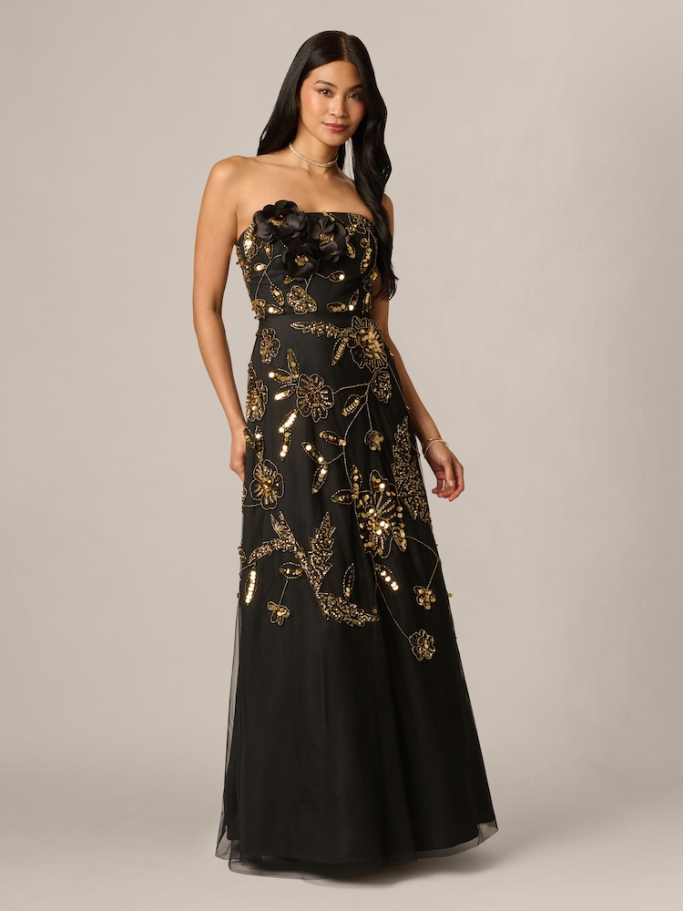 Adrianna Papell Floral Bead Strapless Dress - 6суретінің 1 суреті Adrianna Papell Floral Bead Strapless Dress - 6суретінің 1 суреті