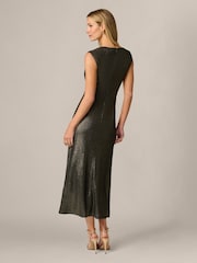 Adrianna Papell Black V-Neck Metallic Ankle Dress - Image 2 of 6