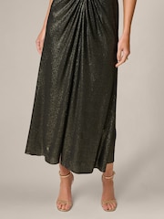 Adrianna Papell Black V-Neck Metallic Ankle Dress - Image 5 of 6