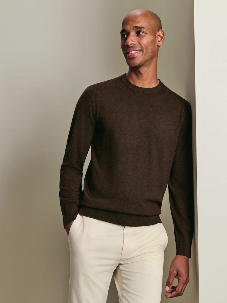 Charles Tyrwhitt Brown Pure Merino Crew Neck Jumper - Image 1 of 6