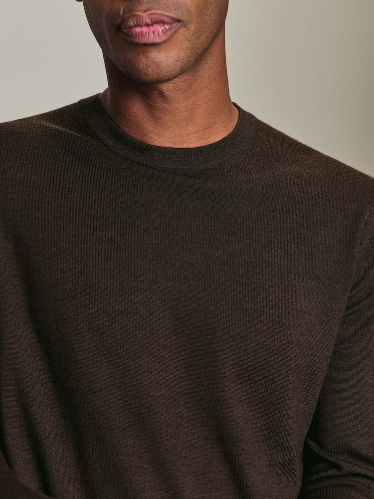 Charles Tyrwhitt Brown Pure Merino Crew Neck Jumper - Image 2 of 6