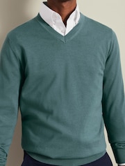 Charles Tyrwhitt Green Pure Merino V-Neck Jumper - Image 2 of 5
