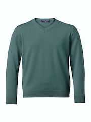Charles Tyrwhitt Green Pure Merino V-Neck Jumper - Image 3 of 5
