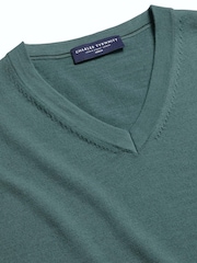 Charles Tyrwhitt Green Pure Merino V-Neck Jumper - Image 4 of 5