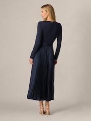 Adrianna Papell Blue Ponte Satin Pleat Dress - Image 2 of 6