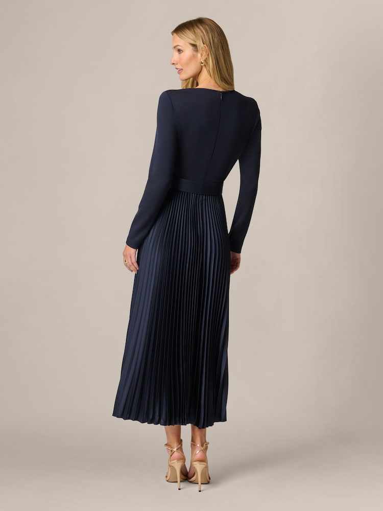 Adrianna Papell Blue Ponte Satin Pleat Dress - Image 2 of 6