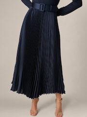 Adrianna Papell Blue Ponte Satin Pleat Dress - Image 5 of 6