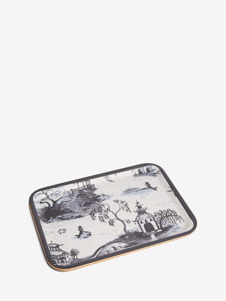 Rockett St George Black/Cream Willow Toile Wood Veneer Tray with Anti Slip Finish - Image 2 of 2