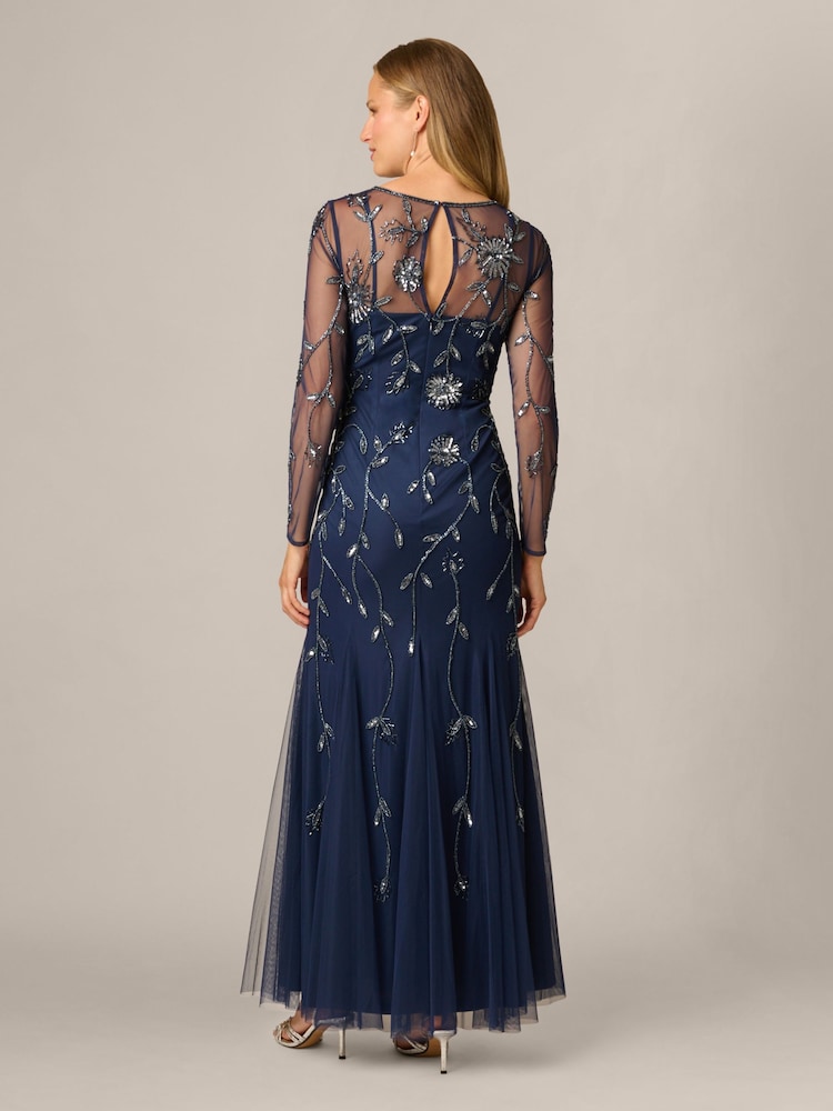 Adrianna Papell Blue Studio Long Sleeve Bead Dress - Image 2 of 6 Adrianna Papell Blue Studio Long Sleeve Bead Dress - Image 2 of 6