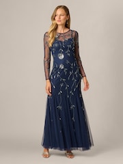 Adrianna Papell Blue Studio Long Sleeve Bead Dress - Image 3 of 6