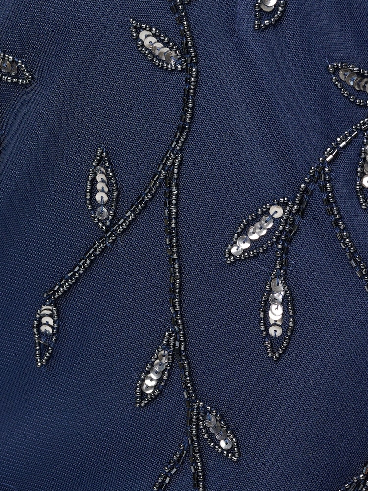 Adrianna Papell Blue Studio Long Sleeve Bead Dress - Image 6 of 6 Adrianna Papell Blue Studio Long Sleeve Bead Dress - Image 6 of 6