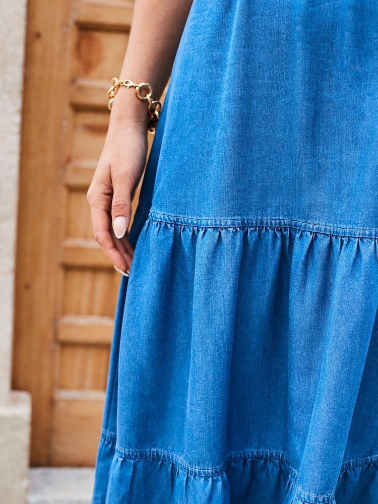 Sosandar Blue Midi Tiered Tencel Dress - Image 5 of 5