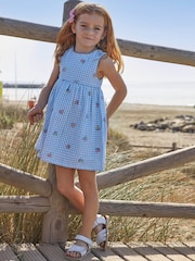 JoJo Maman Bébé Blue Gingham Floral Embroidered Dress - Image 1 of 5