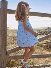 JoJo Maman Bébé Blue Gingham Floral Embroidered Dress - Image 2 of 5