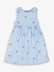 JoJo Maman Bébé Blue Gingham Floral Embroidered Dress - Image 4 of 5