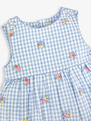 JoJo Maman Bébé Blue Gingham Floral Embroidered Dress - Image 5 of 5