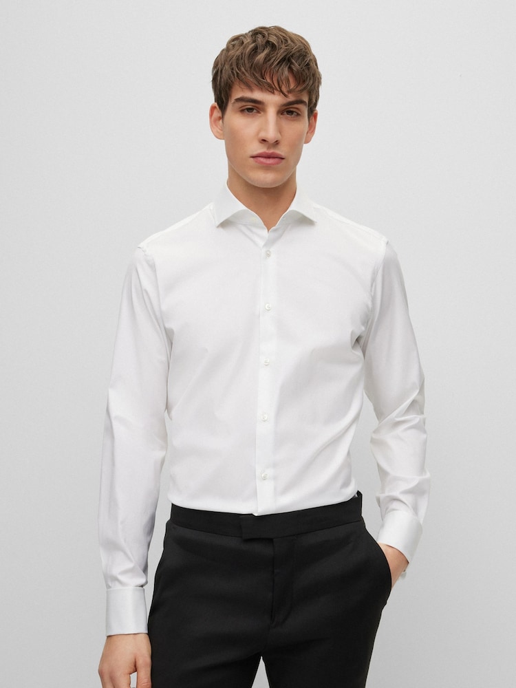 BOSS White Regular Fit Double Cuff Long Sleeve Shirt - Image 1 of 6