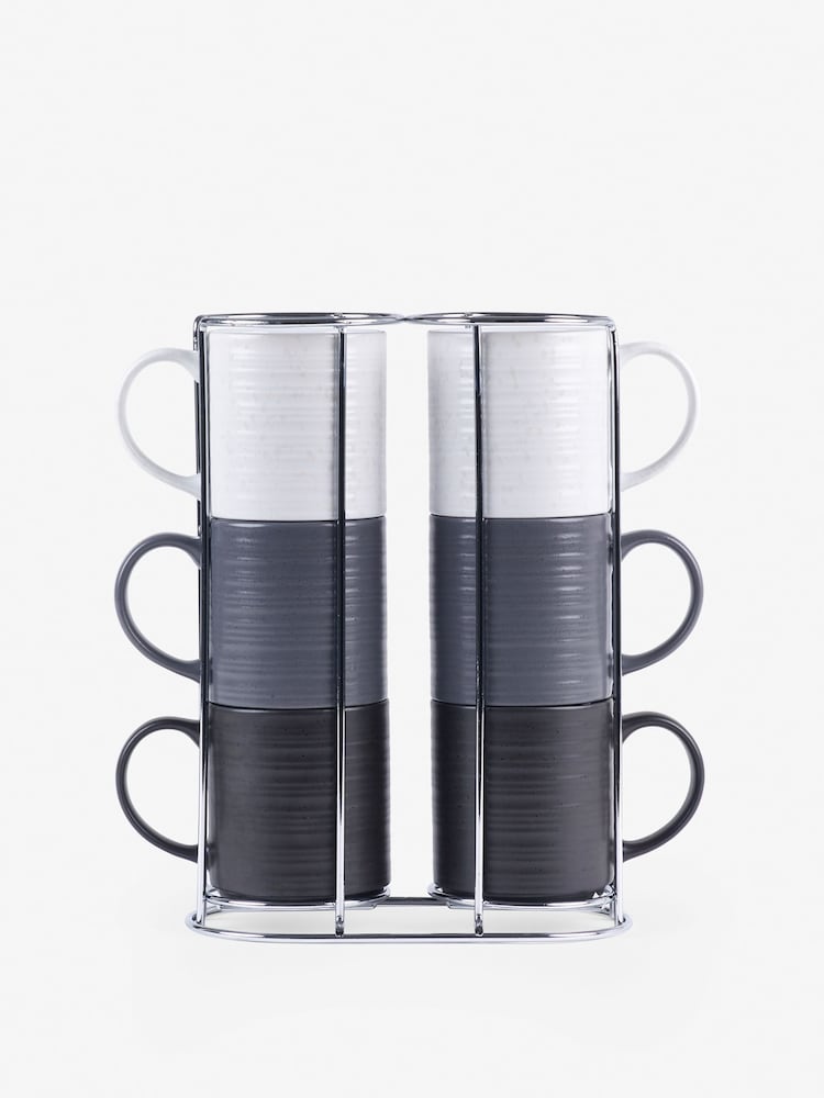 Set of 6 Monochrome Bronx Stacking Mugs - Image 3 of 4