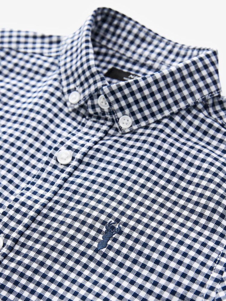 Navy Blue Gingham Long Sleeve Oxford Shirt (3-16yrs) - Image 3 of 5