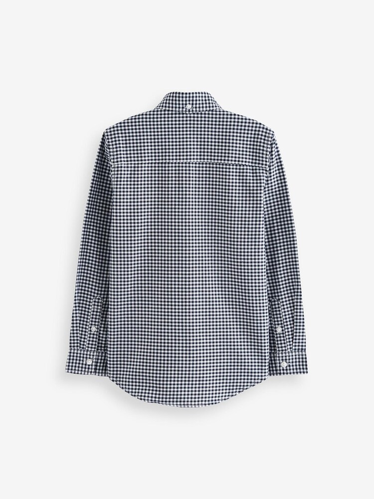 Navy Blue Gingham Long Sleeve Oxford Shirt (3-16yrs) - Image 4 of 5
