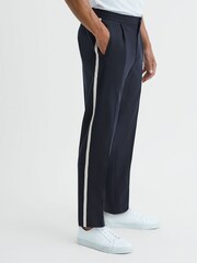 Reiss Navy Ossian Elasticated Side Stripe Trousers - Image 1 of 4