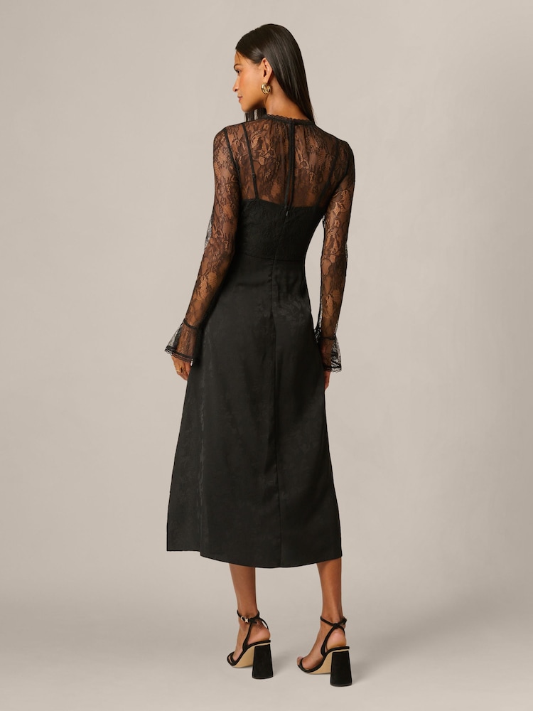 Adrianna Papell Black Combo Satin Ankle Dress - Image 2 of 6 Adrianna Papell Black Combo Satin Ankle Dress - Image 2 of 6
