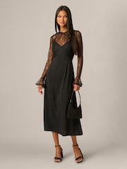 Adrianna Papell Black Combo Satin Ankle Dress - Image 4 of 6