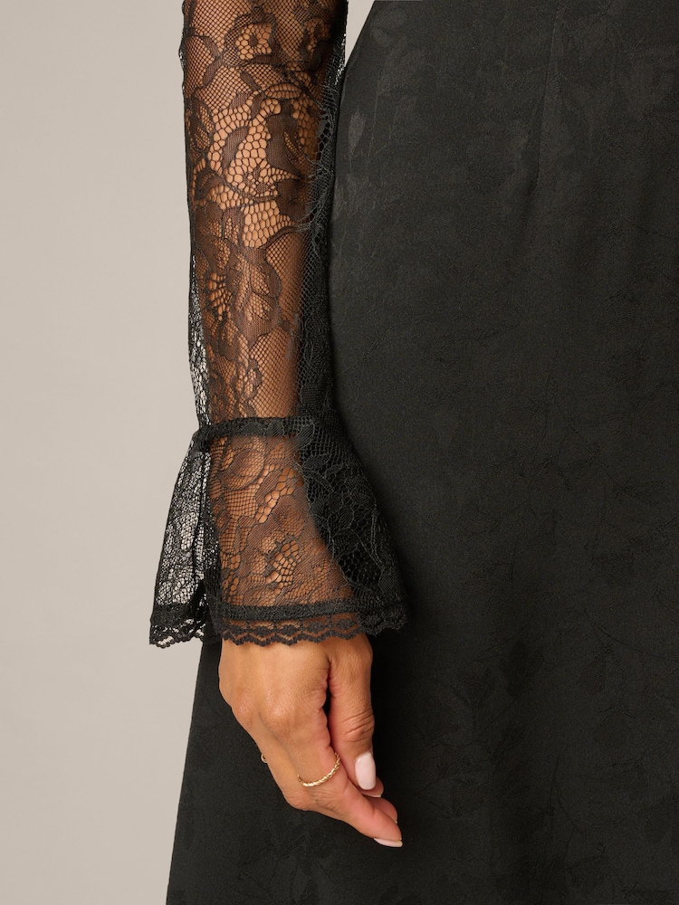 Adrianna Papell Black Combo Satin Ankle Dress - Image 6 of 6 Adrianna Papell Black Combo Satin Ankle Dress - Image 6 of 6