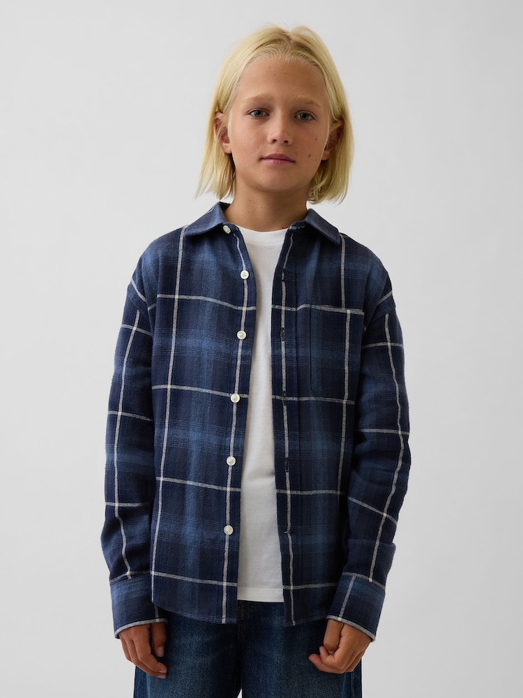 Gap Navy/Blue Relaxed Flannel Shirt (4-13yrs) - Image 1 of 5 Gap Navy/Blue Relaxed Flannel Shirt (4-13yrs) - Image 1 of 5