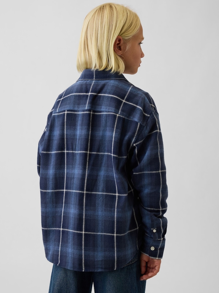 Gap Navy/Blue Relaxed Flannel Shirt (4-13yrs) - Image 2 of 5 Gap Navy/Blue Relaxed Flannel Shirt (4-13yrs) - Image 2 of 5