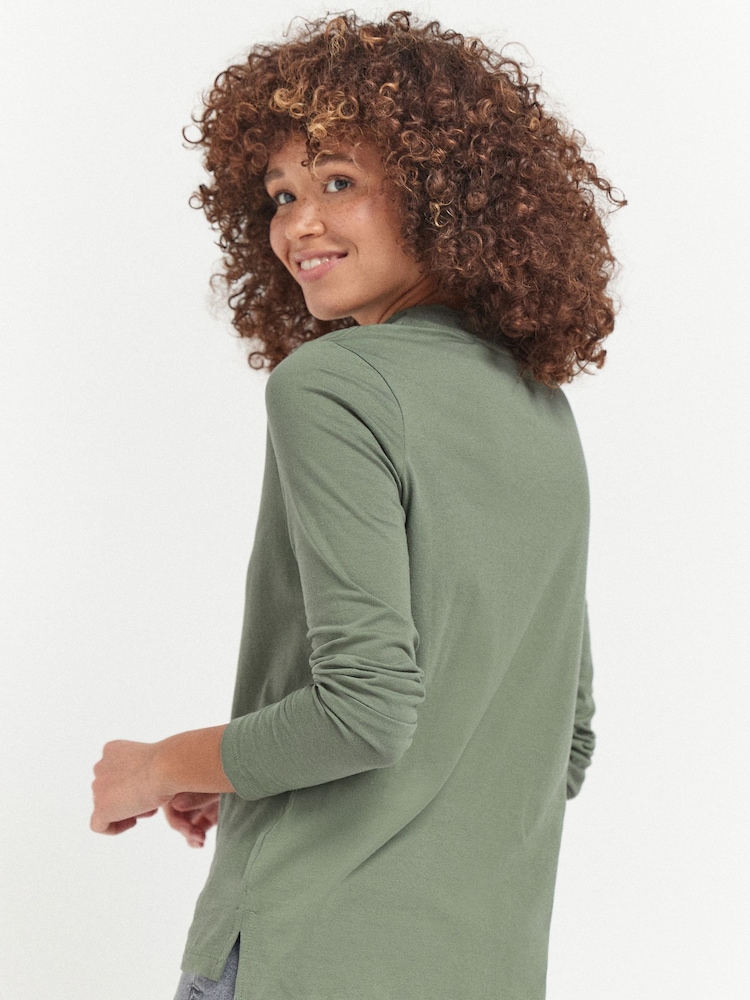 Khaki Green High Neck Long Sleeve Top - Image 1 of 5