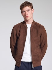 Brown Faux Suede Bomber Jacket - Image 1 of 10