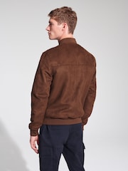 Brown Faux Suede Bomber Jacket - Image 4 of 10