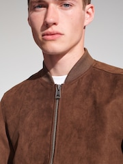 Brown Faux Suede Bomber Jacket - Image 5 of 10
