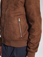 Brown Faux Suede Bomber Jacket - Image 6 of 10