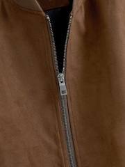 Brown Faux Suede Bomber Jacket - Image 9 of 10