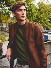 Brown Faux Suede Bomber Jacket - Image 10 of 10