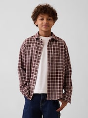 Gap Burgundy Check Relaxed Flannel Shirt (4-13yrs) - Image 1 of 5