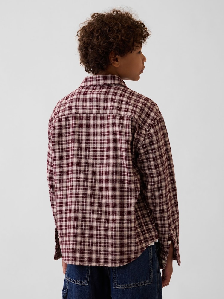 Gap Burgundy Check Relaxed Flannel Shirt (4-13yrs) - Image 2 of 5 Gap Burgundy Check Relaxed Flannel Shirt (4-13yrs) - Image 2 of 5