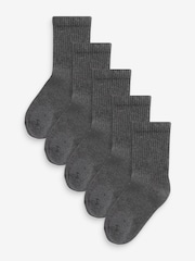 Grey 5 Pack Cotton Rich Cushioned Footbed Ribbed Socks - Image 1 of 1