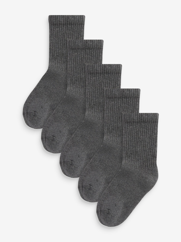 Grey 5 Pack Cotton Rich Cushioned Footbed Ribbed Socks - Image 1 of 1