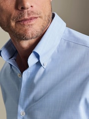 Charles Tyrwhitt Blue Prince Of Wales Non-iron Stretch Pinpoint Oxford Slim Fit Shirt - Image 2 of 4