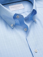 Charles Tyrwhitt Blue Prince Of Wales Non-iron Stretch Pinpoint Oxford Slim Fit Shirt - Image 4 of 4
