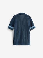 Blue Crochet Stripe Short Sleeved Polo Shirt (3-16yrs) - Image 12 of 13