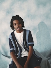 Blue Crochet Stripe Short Sleeved Polo Shirt (3-16yrs) - Image 2 of 13