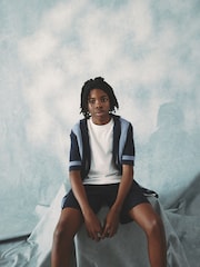 Blue Crochet Stripe Short Sleeved Polo Shirt (3-16yrs) - Image 3 of 13