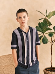 Blue Crochet Stripe Short Sleeved Polo Shirt (3-16yrs) - Image 6 of 13