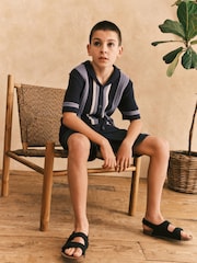 Blue Crochet Stripe Short Sleeved Polo Shirt (3-16yrs) - Image 7 of 13