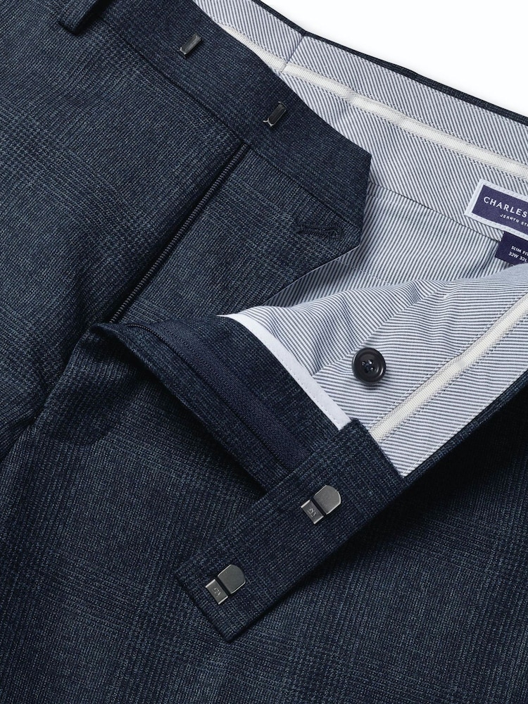 Болат көк чек - Charles Tyrwhitt Slim Fit Ultimate Performance костюм шалбар - 4суретінің 4 суреті